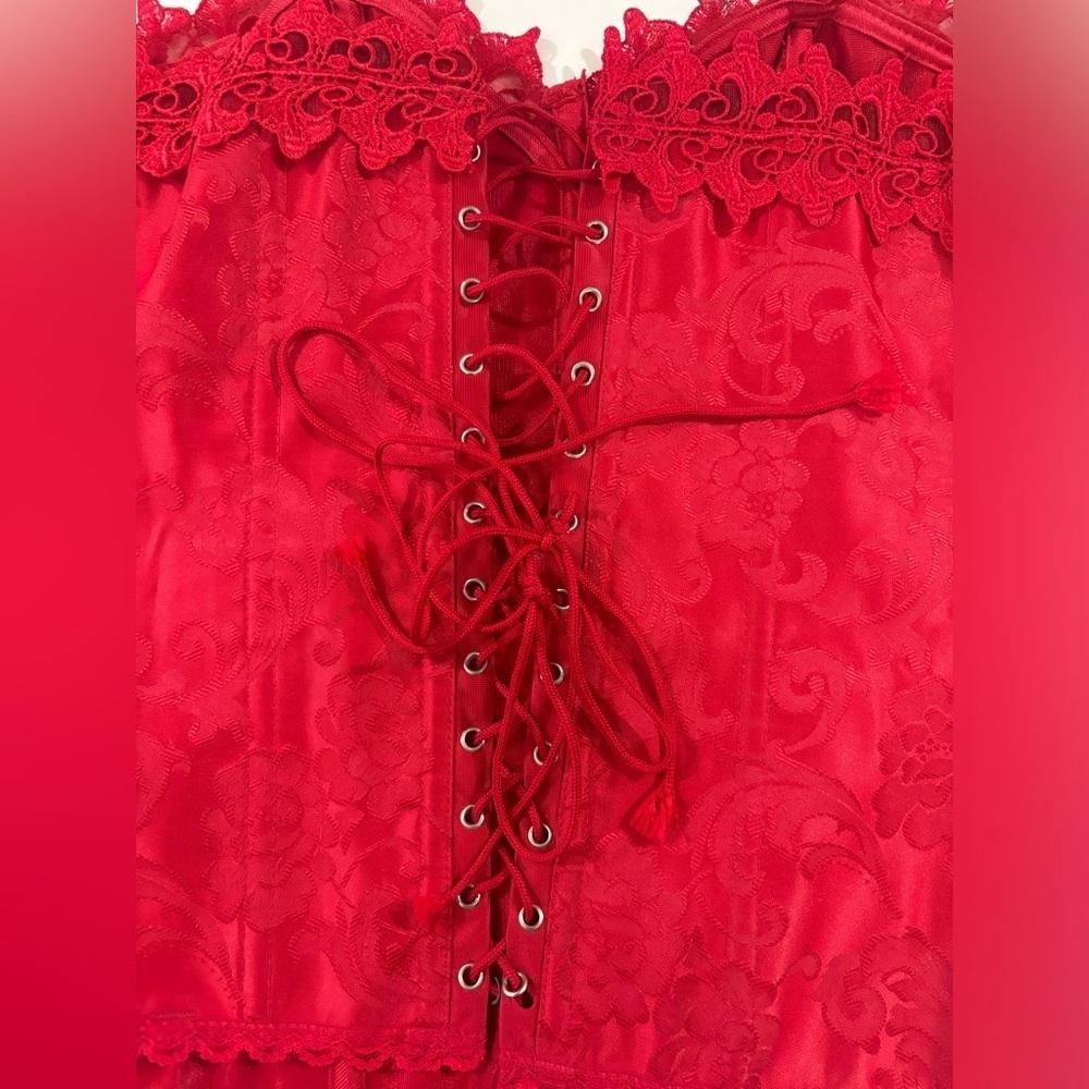 Frederick’s of Hollywood Red Lace Jacquard Dream Sweetheart Corset 38 - Picture 4 of 8